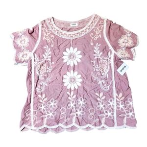 Kindred Anthropologie Top 3X Pink Floral Embroidered Festival Vacation Boho NWT